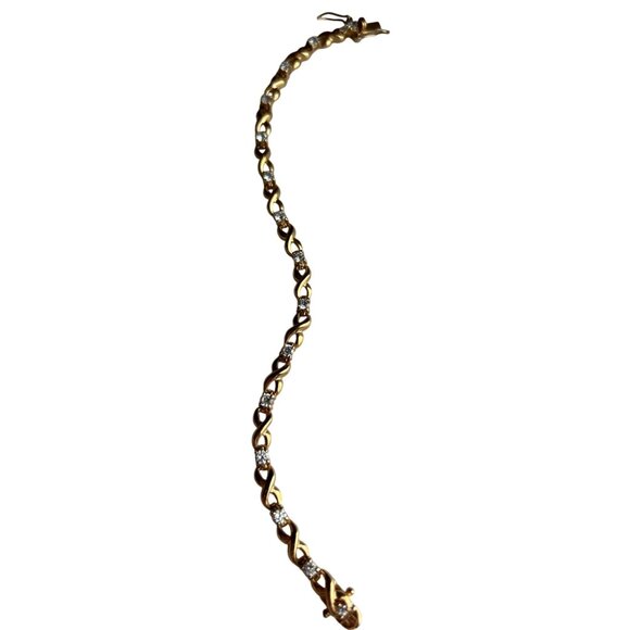 Roman Gold Tone Infinity Bracelet With Rhinestones Elegant Dressy Secure Lock - Picture 5 of 7